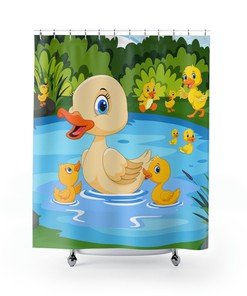 Cute Yellow Duck Shower Curtain for Baby Bathroom Decor