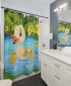 Cute Yellow Duck Shower Curtain for Baby Bathroom Decor
