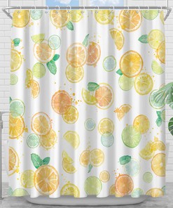 Cute Yellow Lemon Plant Design Shower Curtain for Bathroom Decor