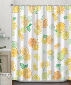 Cute Yellow Lemon Plant Design Shower Curtain for Bathroom Decor