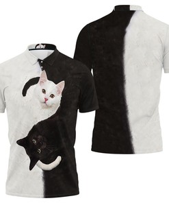 Cute Yin Yang Black White Cat 3D All Over Print Polo Shirt for Cat Lovers