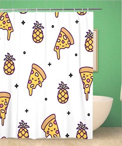 Cute and Kawaii Hawaii Pineapple Pizza Pattern Shower Curtain for Bathroom Decor