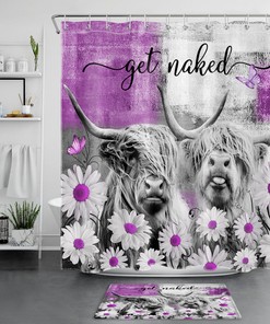 Daisy Highland Cow Shower Curtain for Bathroom Decor and Home Decor