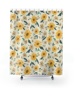 Daisy Sunflower Shower Curtain for Yellow Bathroom Decor