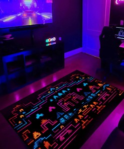 Dark and Neon 80s Arcade Carpet, Area Rugs for Game Rooms