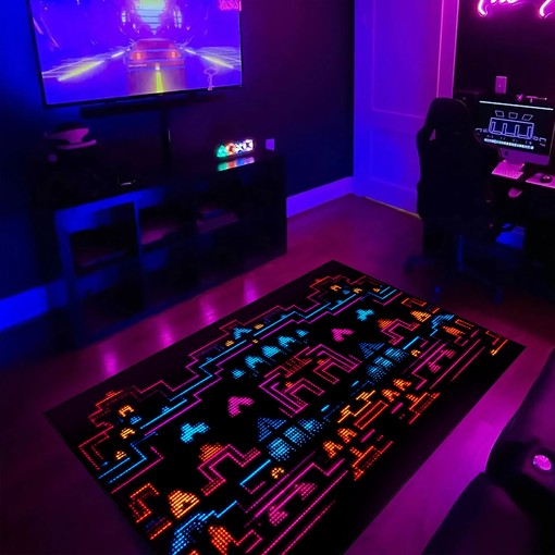 Dark and Neon 80s Arcade Carpet, Area Rugs for Game Rooms