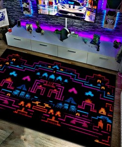 Dark and Neon 80s Arcade Carpet, Area Rugs for Game Rooms