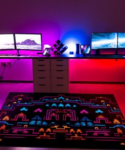 Dark and Neon 80s Arcade Carpet, Area Rugs for Game Rooms
