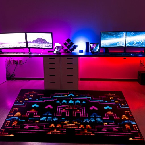 Dark and Neon 80s Arcade Carpet, Area Rugs for Game Rooms