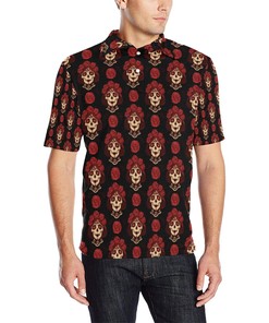 Day Of The Dead Skull Pattern Men's Polo Shirt - Gift for Gothic Style Fans