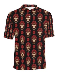 Day Of The Dead Skull Pattern Men's Polo Shirt - Gift for Gothic Style Fans