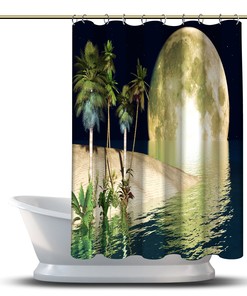 Decorate Your Bathroom with a Stunning Decorative Palm Beach in Moonlight Tropical Scenery Shower Curtain