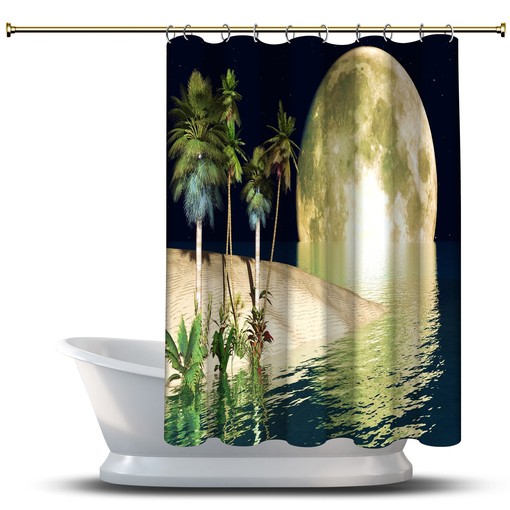 Decorate Your Bathroom with a Stunning Decorative Palm Beach in Moonlight Tropical Scenery Shower Curtain