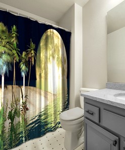 Decorate Your Bathroom with a Stunning Decorative Palm Beach in Moonlight Tropical Scenery Shower Curtain