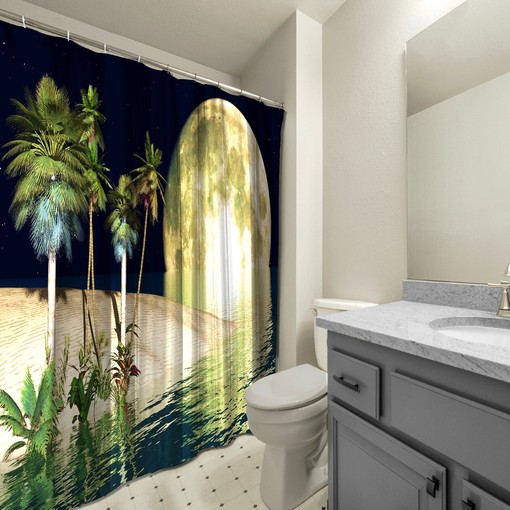 Decorate Your Bathroom with a Stunning Decorative Palm Beach in Moonlight Tropical Scenery Shower Curtain