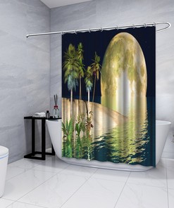 Decorate Your Bathroom with a Stunning Decorative Palm Beach in Moonlight Tropical Scenery Shower Curtain