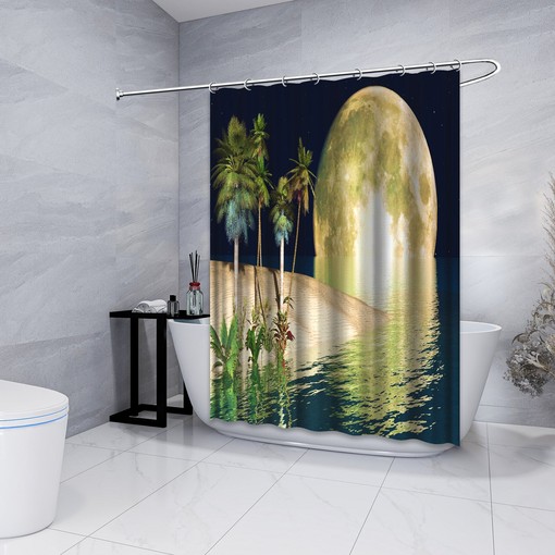Decorate Your Bathroom with a Stunning Decorative Palm Beach in Moonlight Tropical Scenery Shower Curtain