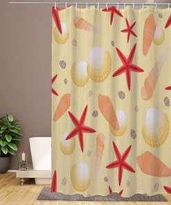 Decorative Conch Starfish Shell Beach Seashell Sand Waterproof Bath Curtain for a Beachy Bathroom
