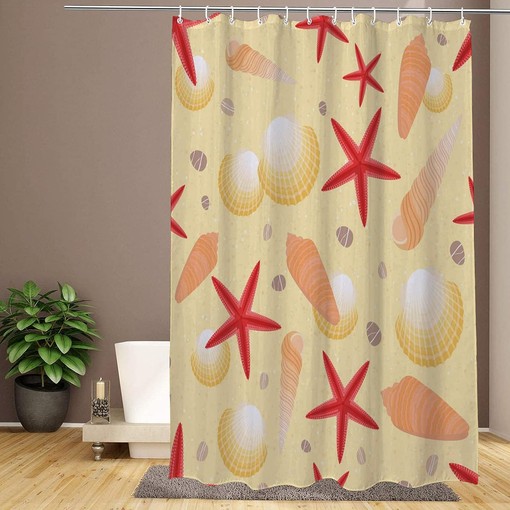 Decorative Conch Starfish Shell Beach Seashell Sand Waterproof Bath Curtain for a Beachy Bathroom