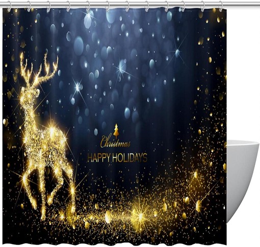 Decorative Snowflake Deer Fabric Shower Curtain for Bathroom Decor