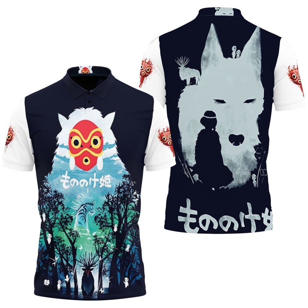 Deer God Princess Mononoke Polo Shirt with "The Soul in the Forest Shishigami" Print Design