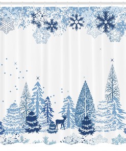 Deer Pine Trees Xmas Winter Shower Curtain for Bathroom Decor