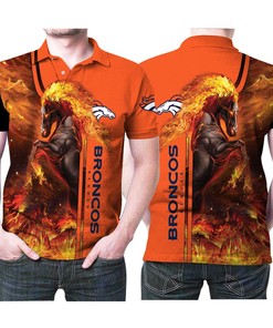 Denver Broncos Horse On Fire Cool 3D Printed Polo Shirt - Ideal Fan Gift