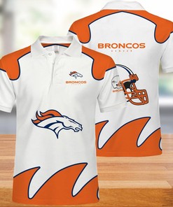 Denver Broncos Mens White 3D Polo Shirt - Ideal Fan Gift