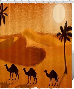 Desert Sun Camel Tree Fabric Shower Curtain for Bathroom Decor
