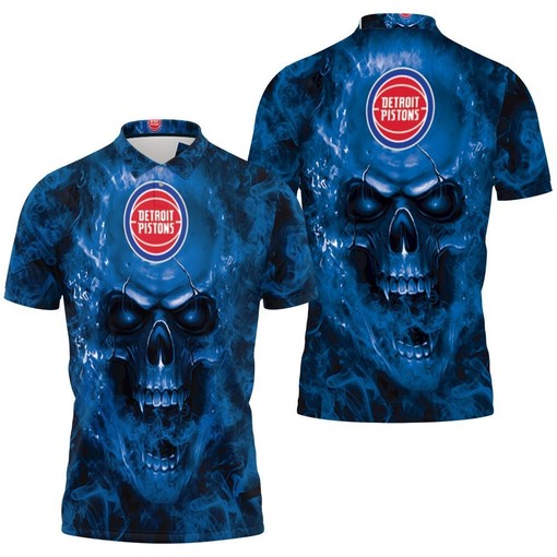 Detroit Pistons Skull Polo Shirt - Ideal Gift for NBA Fans