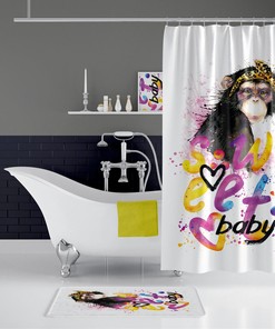 Digital Print Monkey Shower Curtain - Waterproof, Washable, Mould and Mildew Resistant