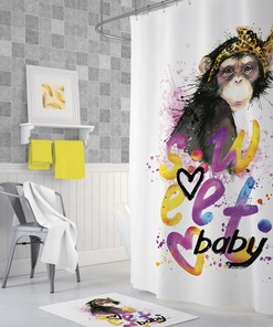 Digital Print Monkey Shower Curtain - Waterproof, Washable, Mould and Mildew Resistant