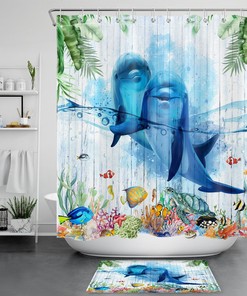 Dolphin Ocean Animal Shower Curtain for Underwater Bathroom Decor
