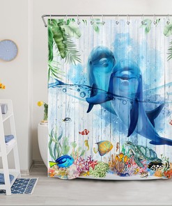 Dolphin Ocean Animal Shower Curtain for Underwater Bathroom Decor