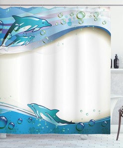 Dolphin & Sea Waves Drops Ocean Print Shower Curtain with a Modern Look