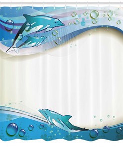 Dolphin & Sea Waves Drops Ocean Print Shower Curtain with a Modern Look