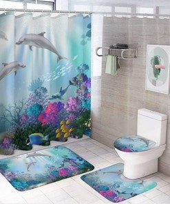 Dolphin and Coral Sea Shower Curtain for Soft and Waterproof Bathroom Decor
