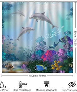 Dolphin and Coral Sea Shower Curtain for Soft and Waterproof Bathroom Decor