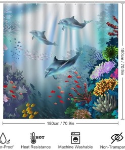 Dolphin and Coral Sea Shower Curtain for Waterproof and Serene Bathroom Decor