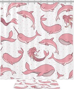 Dolphins and Mermaids Shower Curtain for Bathroom Decor
