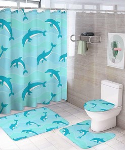 Dolphins and Sea Turtle Swimming Shower Curtain - Waterproof for Bathroom