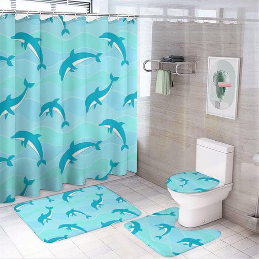 Dolphins and Sea Turtle Swimming Shower Curtain - Waterproof for Bathroom