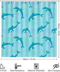 Dolphins and Sea Turtle Swimming Shower Curtain - Waterproof for Bathroom