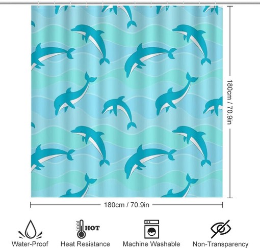 Dolphins and Sea Turtle Swimming Shower Curtain - Waterproof for Bathroom