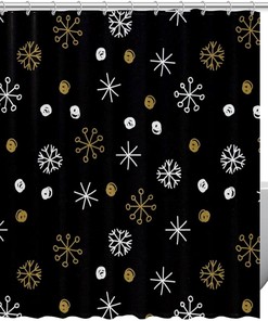 Dotted Snowflakes Fabric Shower Curtain for Bathroom Decor
