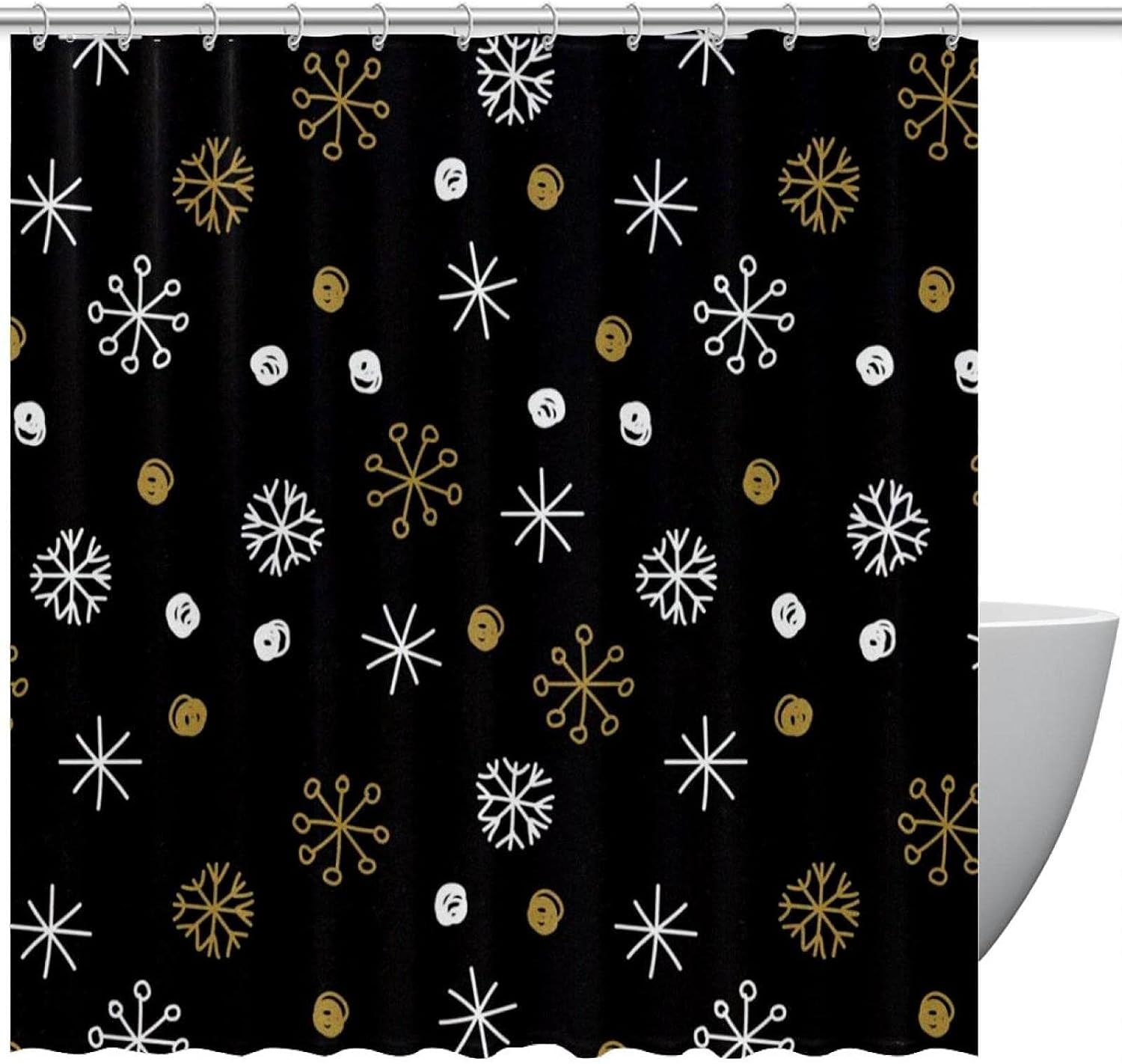 Dotted Snowflakes Fabric Shower Curtain for Bathroom Decor