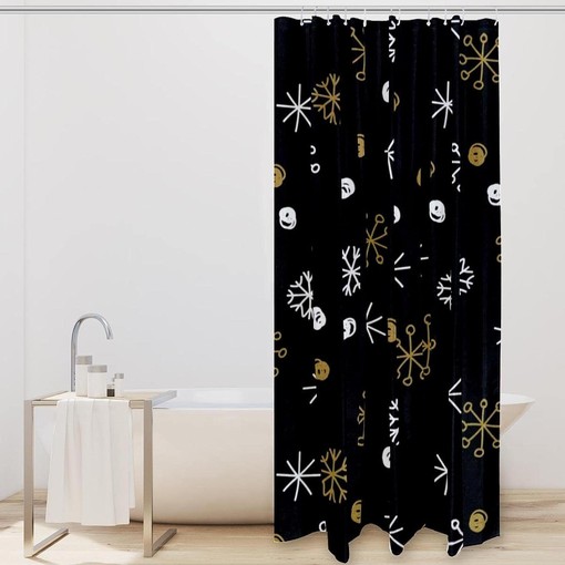 Dotted Snowflakes Fabric Shower Curtain for Bathroom Decor