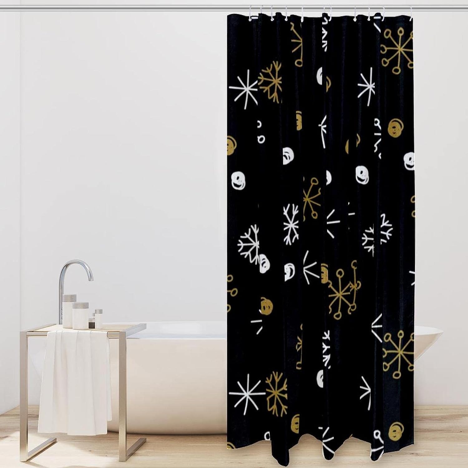 Dotted Snowflakes Fabric Shower Curtain for Bathroom Decor