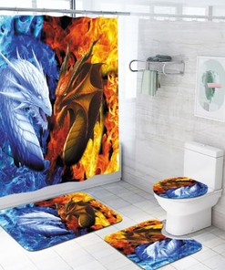 Dragon Shower Curtain - Fire and Water Dragon Waterproof Bathroom Curtain - Home Decor