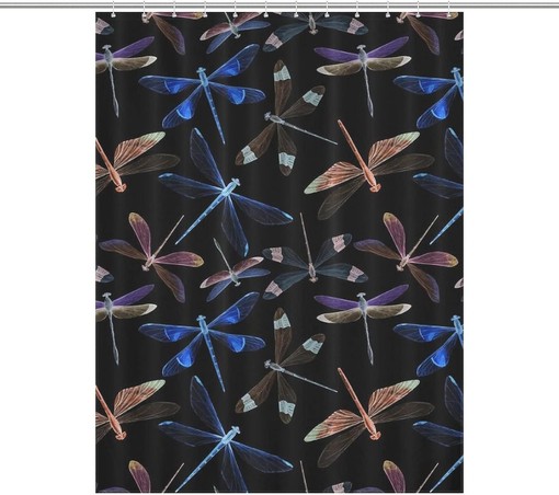 Dragonflies Pattern Watercolor Bath Shower Curtain - Bathroom Fabrics